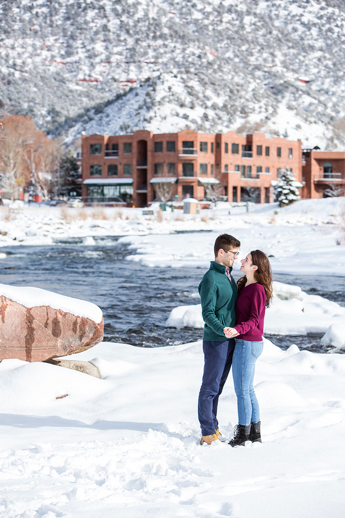 Dan and Elizabeth in front of the Roaring Fork River after he proposed in Basalt, CO.