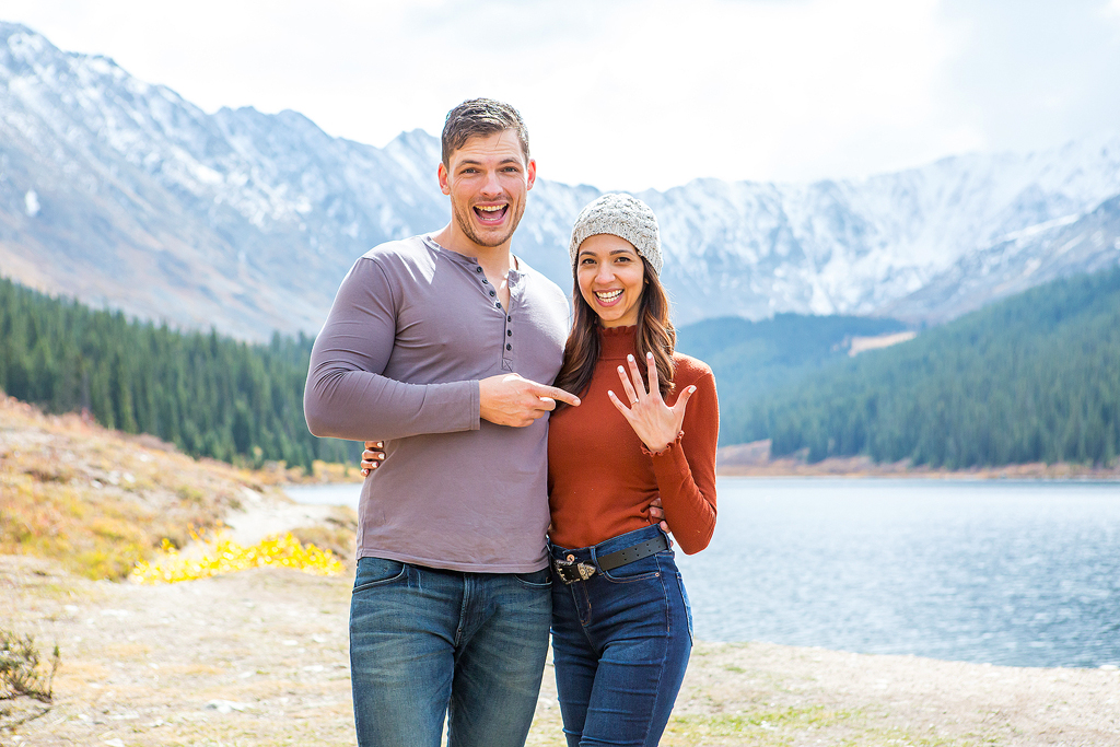 Mana shows off her ring after their surprise proposal in Colorado.
