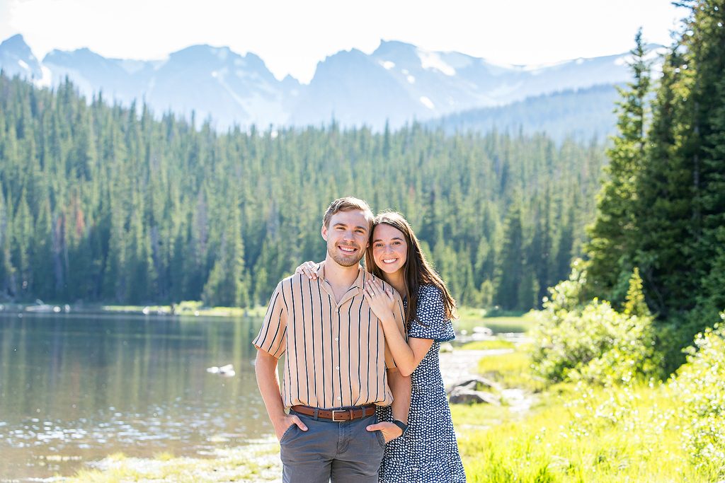 Matt and Madeline smile after their Colorado surprise engagement.