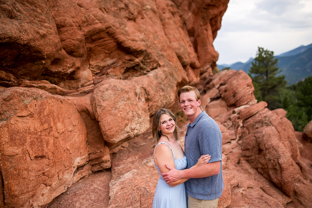 Stephen and Jenna in front of red rock formations at Garden of the Gods near Colorado Springs.