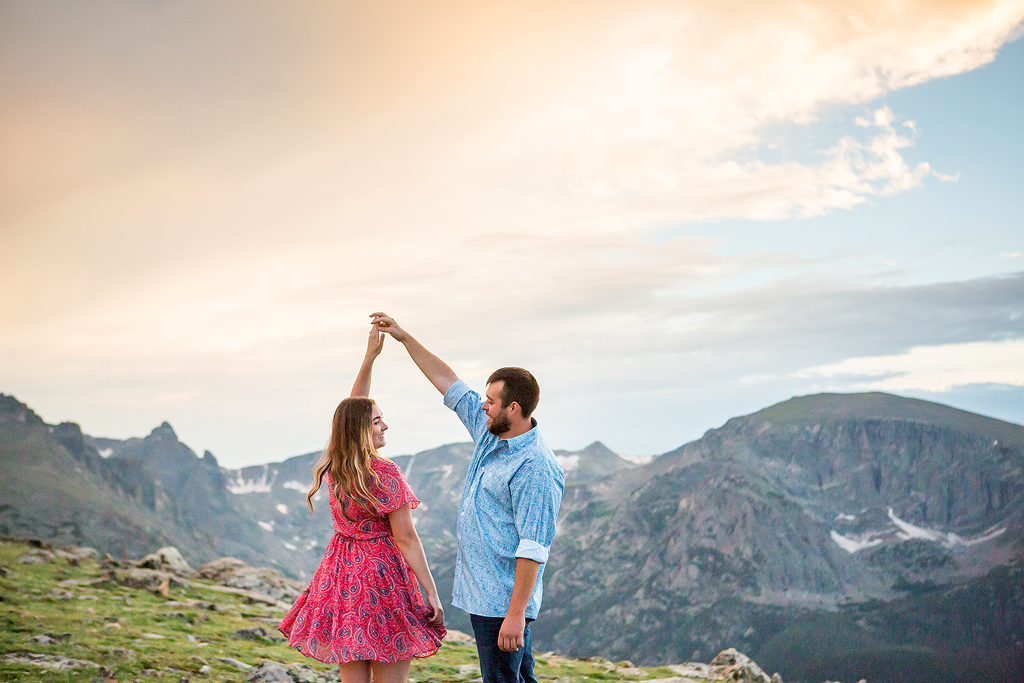 Sunset portrait of couple at this Trail Ridge Road Proposal Location.